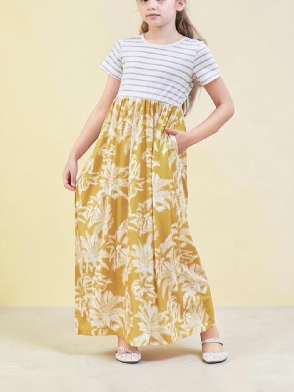 EUC Shein Girls Size 14 & Womens XS Tropical Print Maxi Dress Summer Beach Vacay